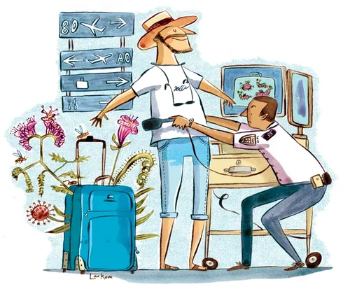 Watercolor drawing of airport security guard 