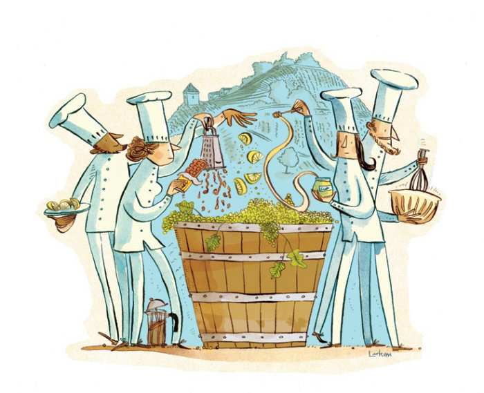 Editorial illustration of wine making