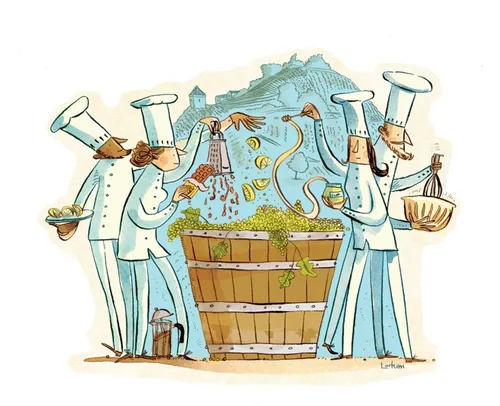 Editorial illustration of wine making