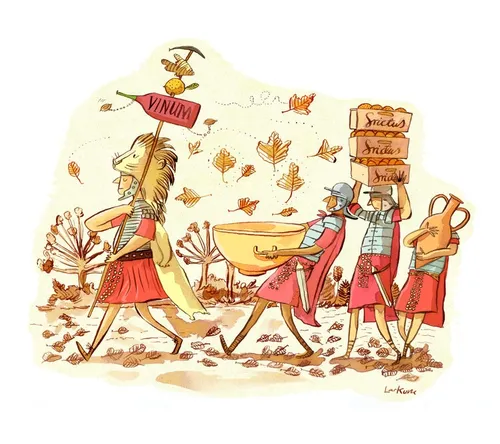 Drawing of solider's caring food