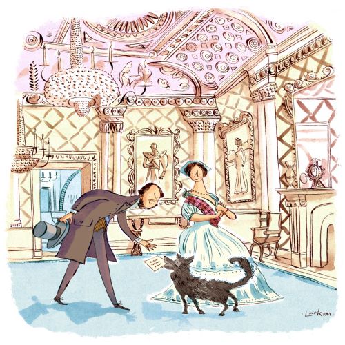 Viktorianisches Paar in einem eleganten Zimmer mit einer schwarzen Katze von Adam Larkum