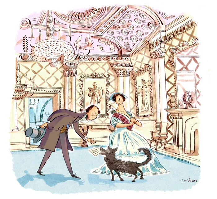Victorian couple in an elegant room with a black cat by Adam Larkum