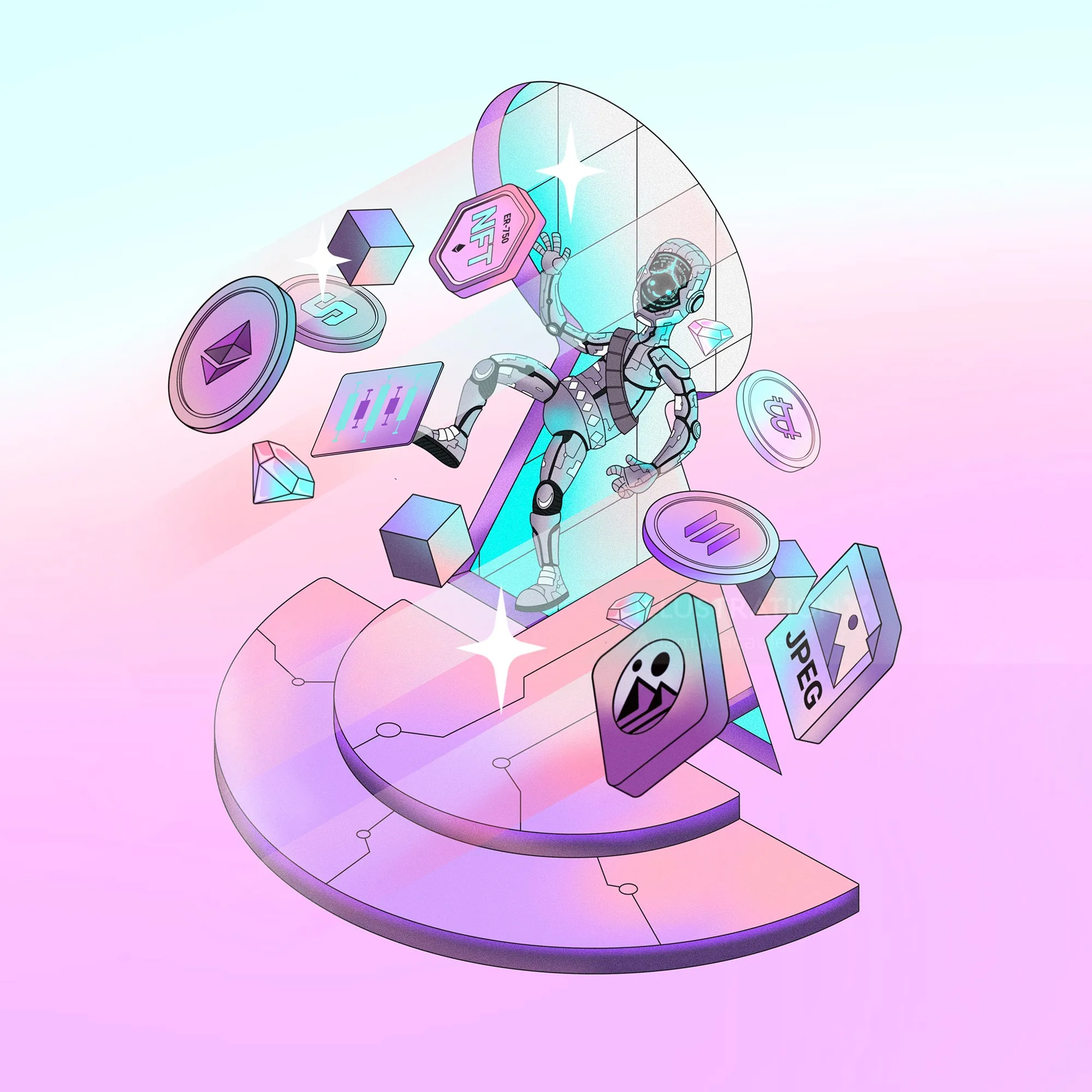 Futuristic hero scene representing the spirit of Web3 learning and innovation