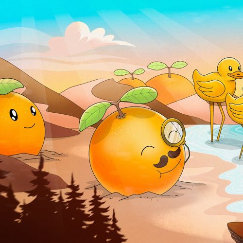 Playful citrus-themed artwork for Sunburst Surreal craft beverage