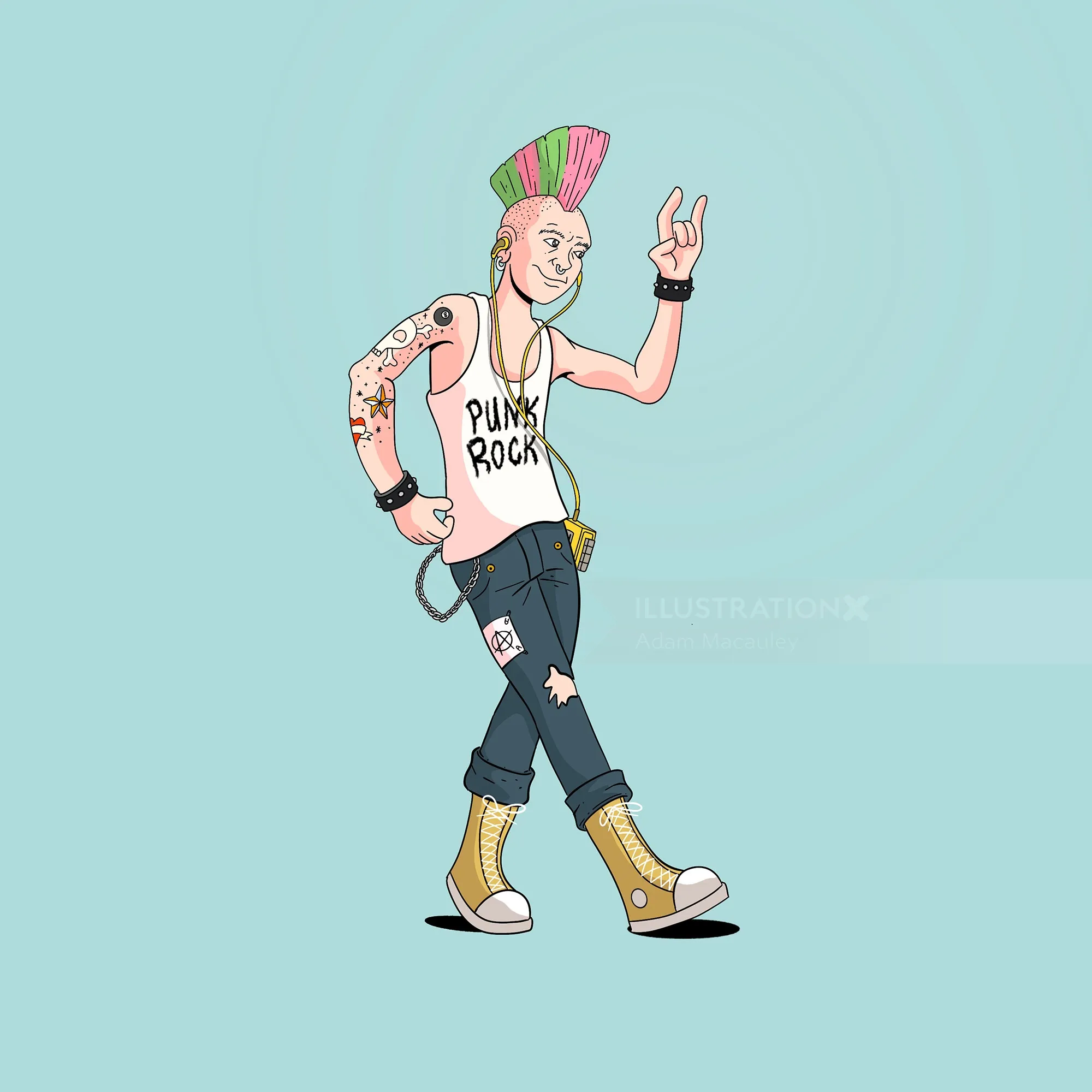 Edgy punk character illustration with alternative fashion elements