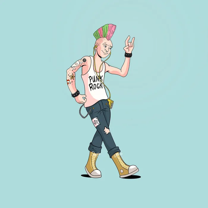 Edgy punk character illustration with alternative fashion elements
