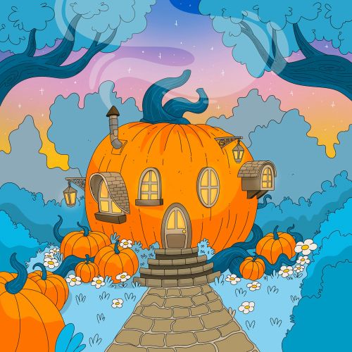 Creative concept art of a cozy pumpkin home