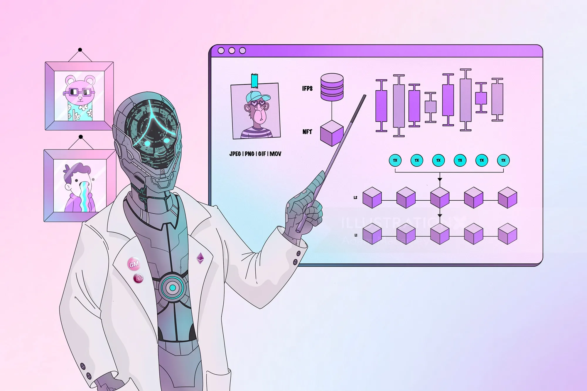 Friendly robot teacher featured in educational-themed Metakademy illustration