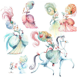 Esboços de design de personagens de princesas para Marmaille &amp; Compagnie