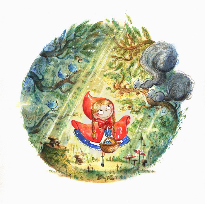watercolour character art Little Red Riding Hood