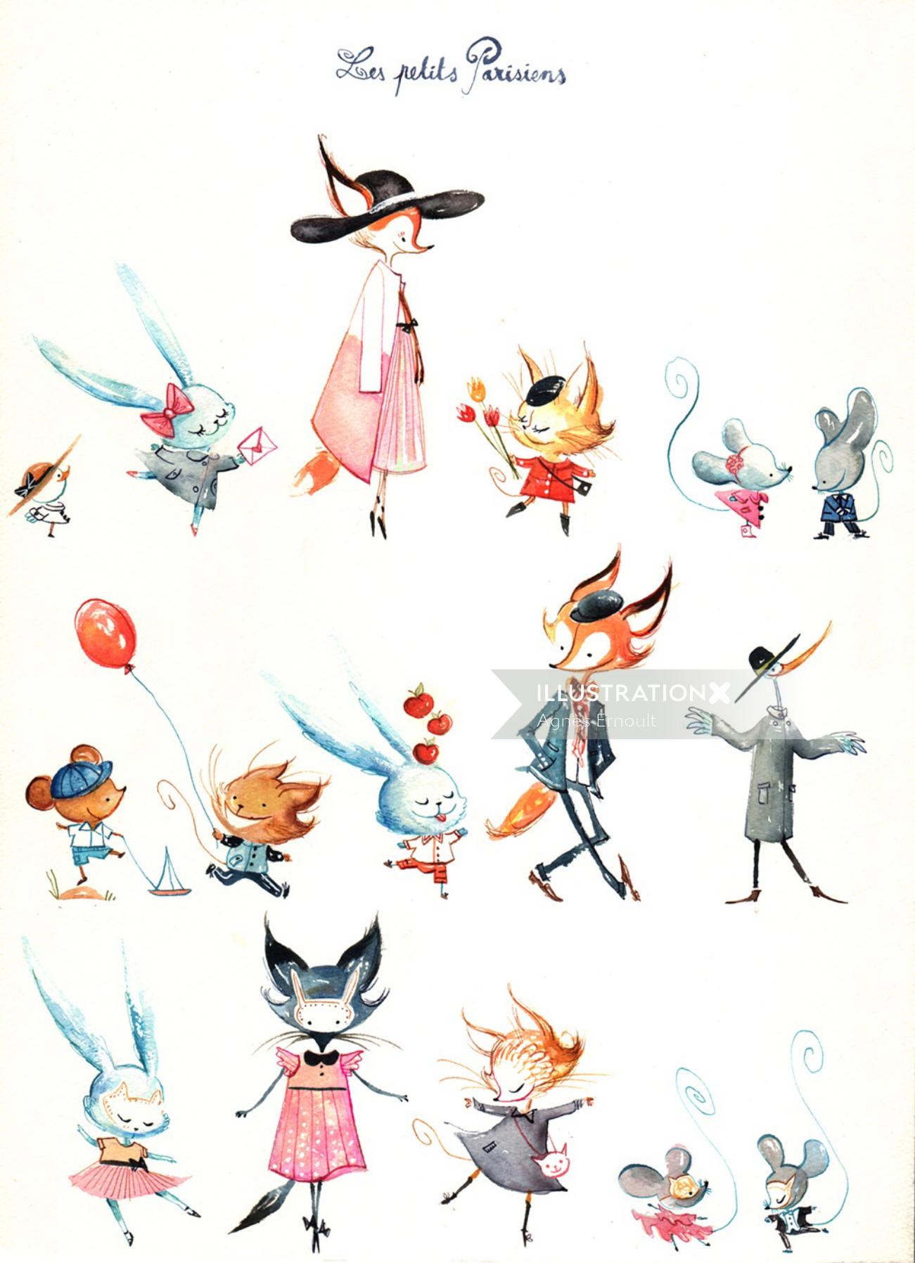 Bocetos de personajes de animales para Ercuis y Raynaud