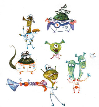 Esboços de design de personagens de alienígenas para Marmaille &amp; Compagnie