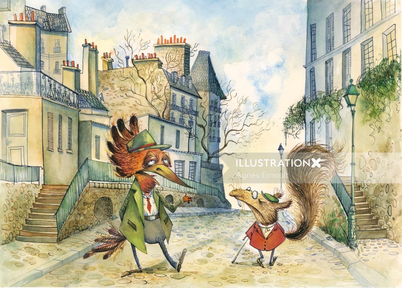 Pintura de acuarela de Montmartre
