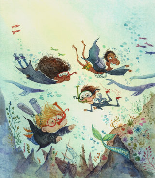 Design de personagens de natação no fundo do mar 