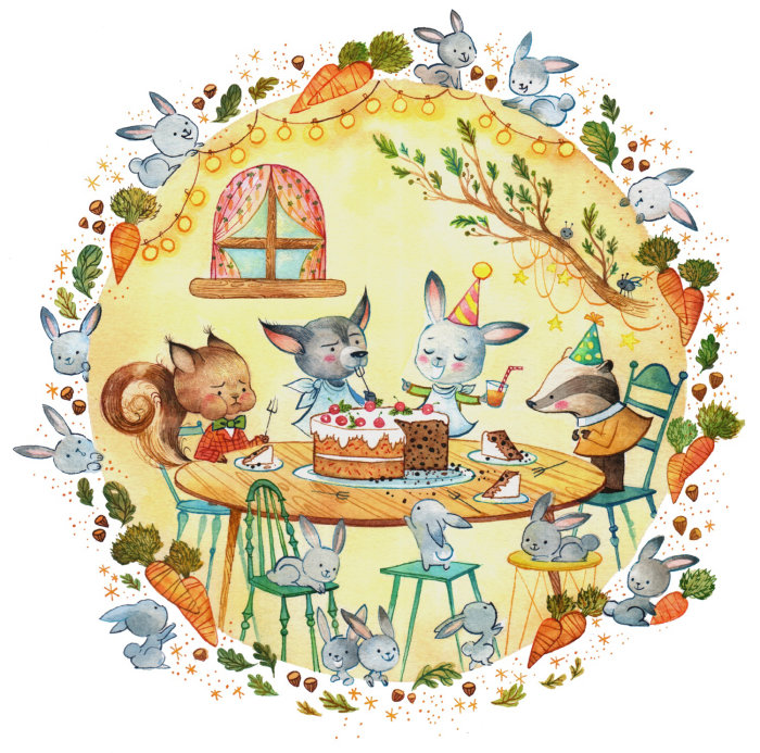 Animal family dinner illustration 
