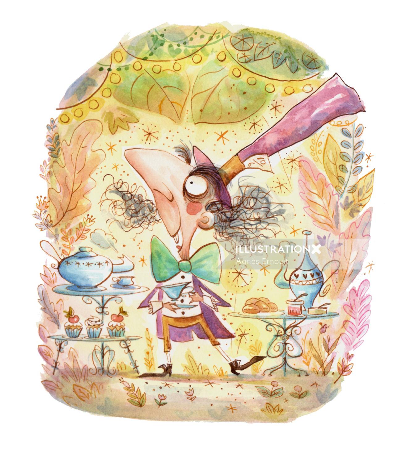 Watercolor painting of The first madhatter