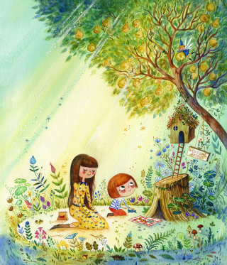 Pintura em aquarela de The Fairy House para a revista Ladybug