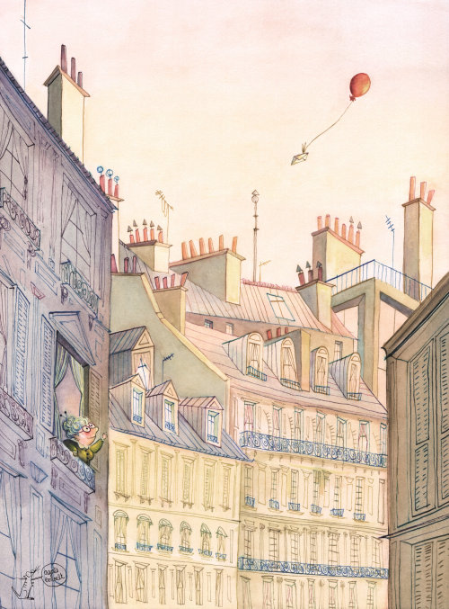 巴黎的夏天水彩画