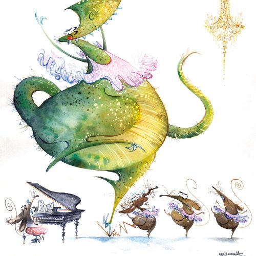 Comic illustration of dancing dragon 