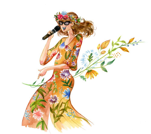 Fashion illustration of female wedding singer floral dress 