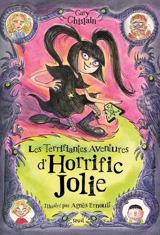 Cover of Les Terrifiantes Aventures d'Horrific Jolie book with cartoon girl