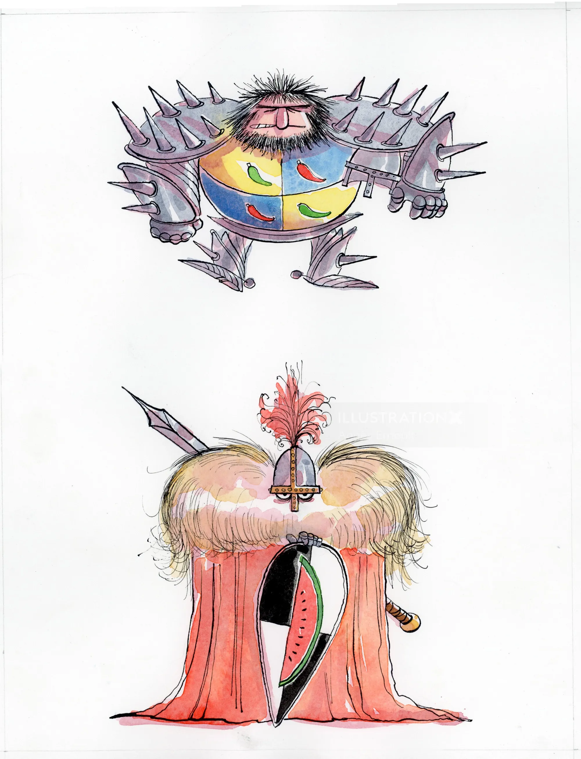 Illustration of Waldemar Patatarte character in armor by Agnès Ernoult