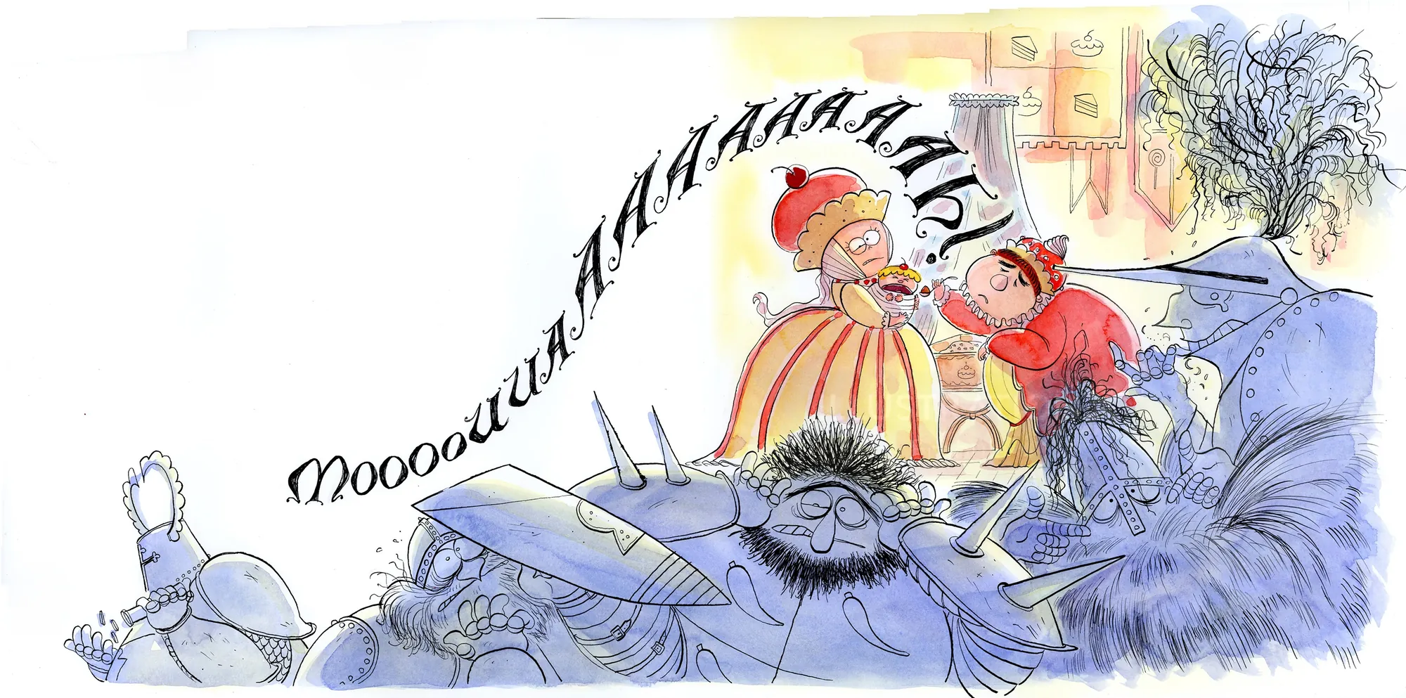 Whimsical bedtime scene with children and sleeping figure by Agnès Ernoult