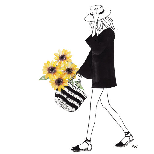 Sunflower girl fashion illustration