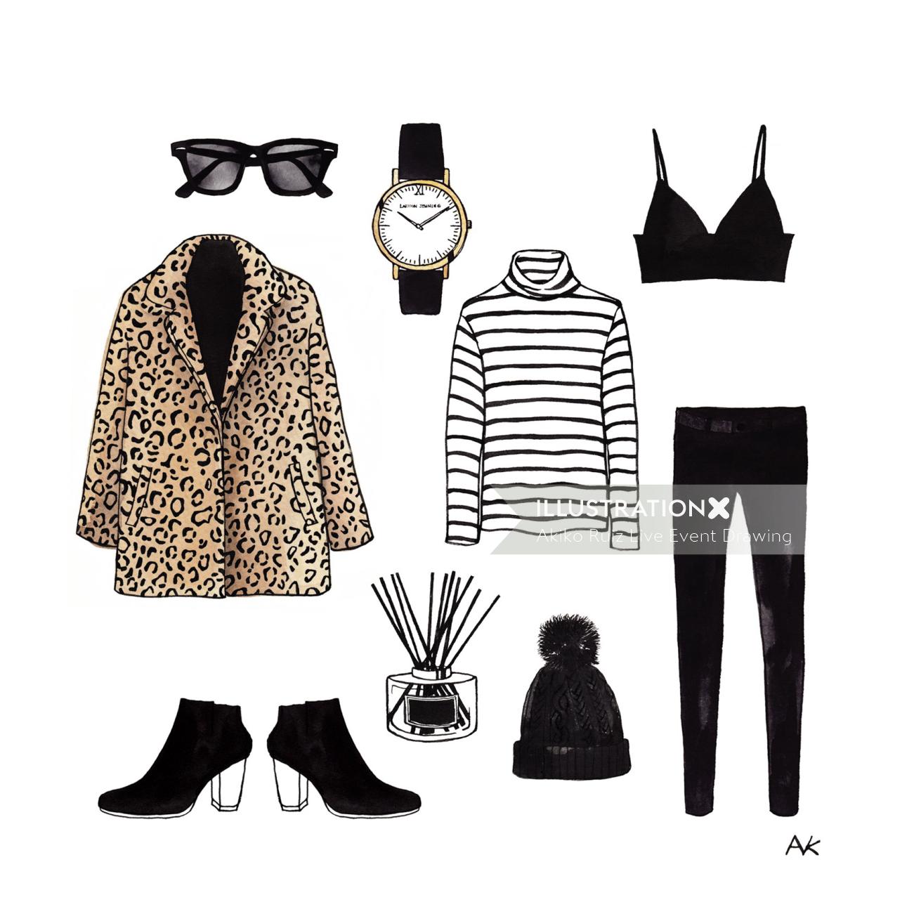 Leopard jacket outfit fashion illustration