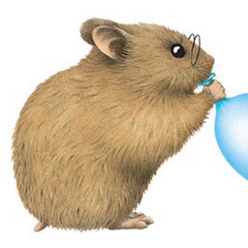 Animation of Hamster blowing balloon