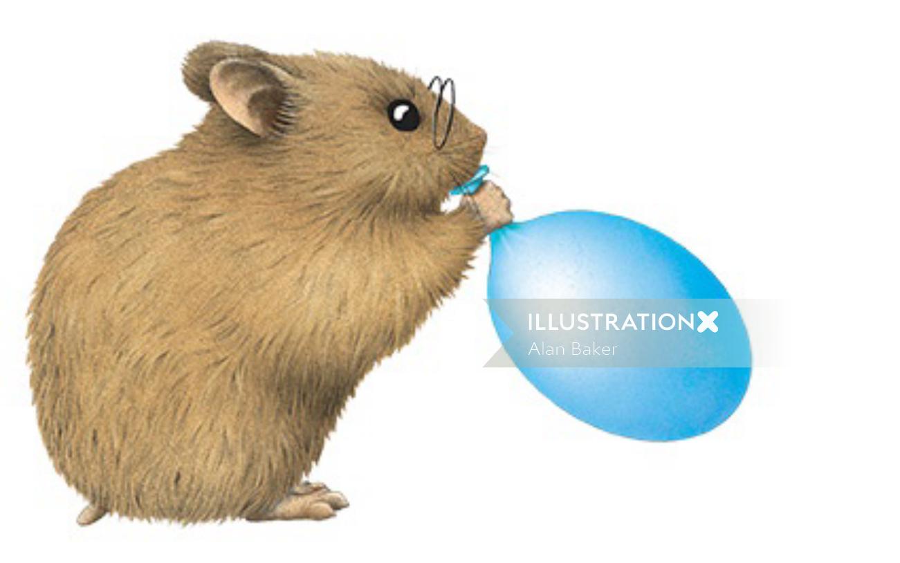 Animation de hamster soufflant un ballon