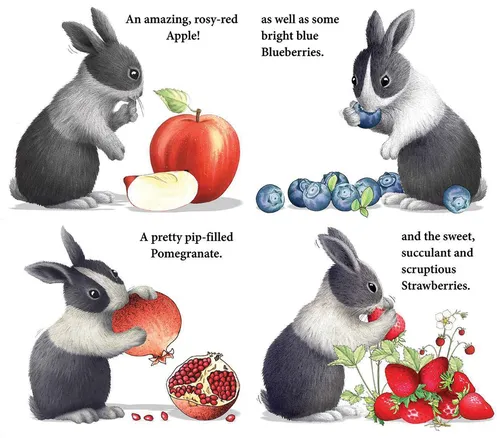 El conejo se come una manzana.