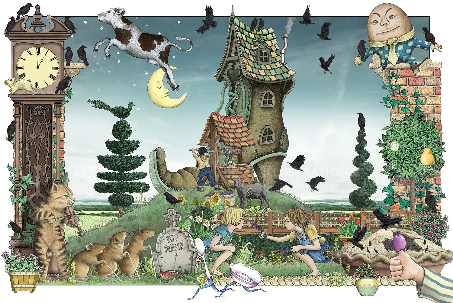 Ilustrações para livros infantis com diferentes canções infantis