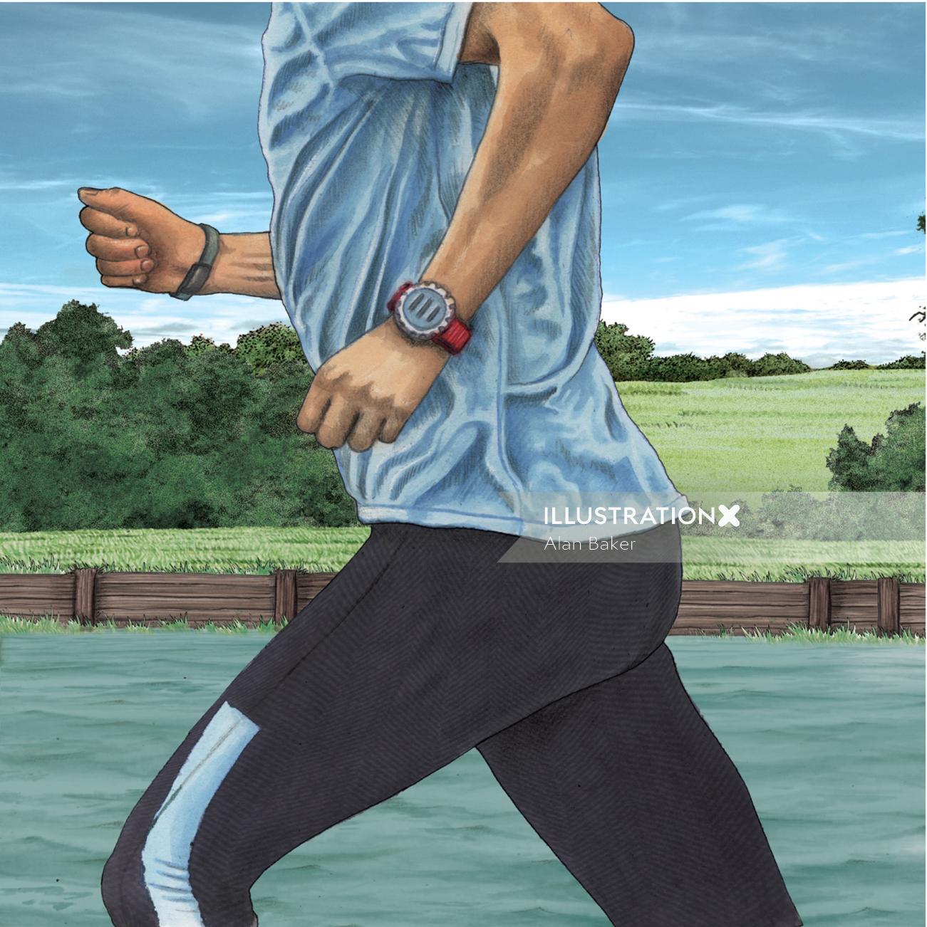 運河雑誌のfitbitで走っている男