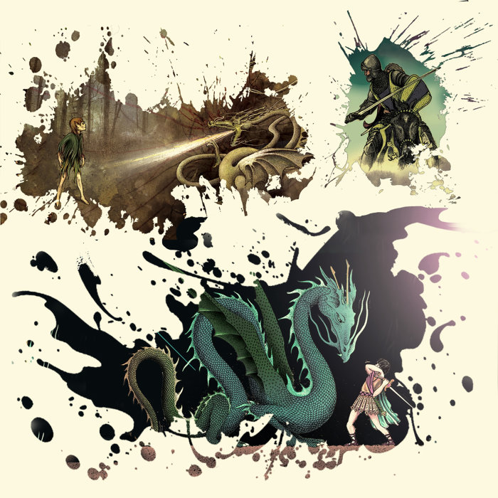Dragon slaying illustration by Alan Baker