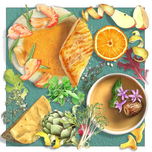Illustration of Spanish food and ingredients by Alan Baker