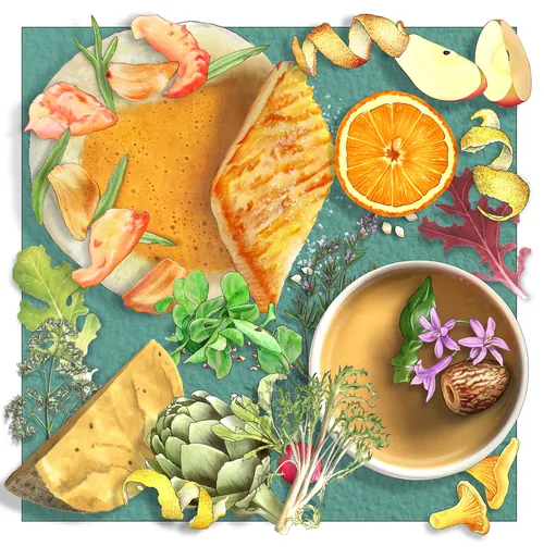 Ilustración de comida e ingredientes españoles por Alan Baker