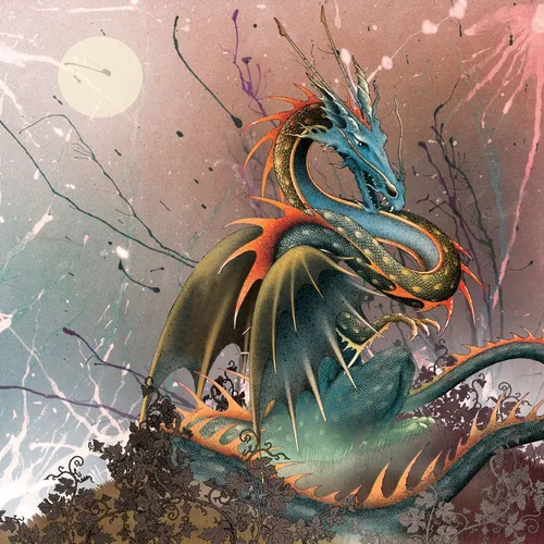 Pequeña tierra de ensueño con un dragón en una colina