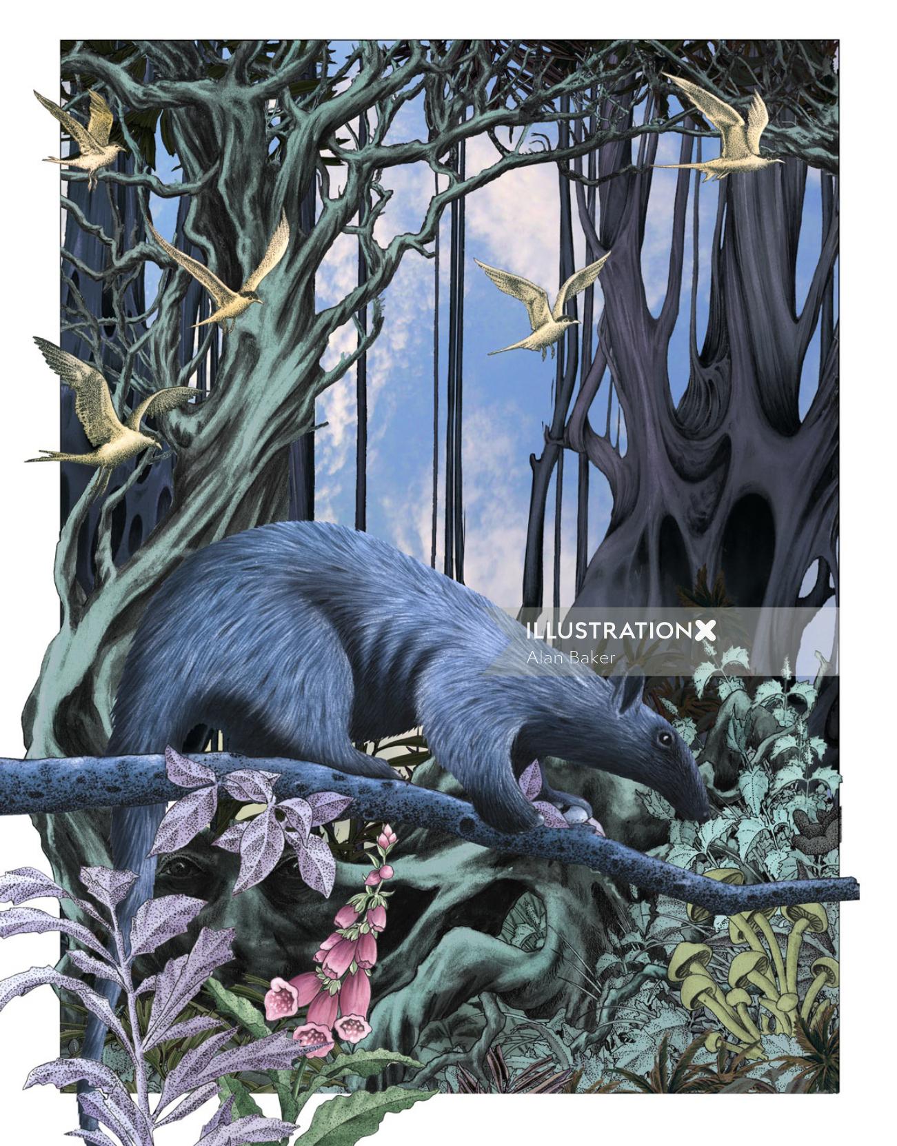 野生生物のファンタジー-アランベイカーによるイラスト