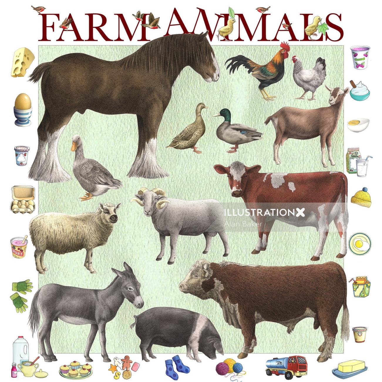 Illustration d&#39;animaux de ferme