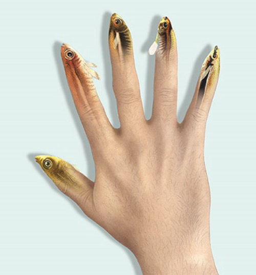 Arte realista de jogar na palavra dedos de peixe