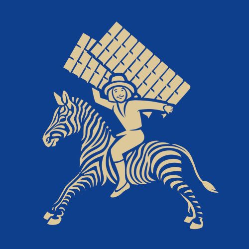 Child riding zebra carrying a basket illustration by Albert Morell