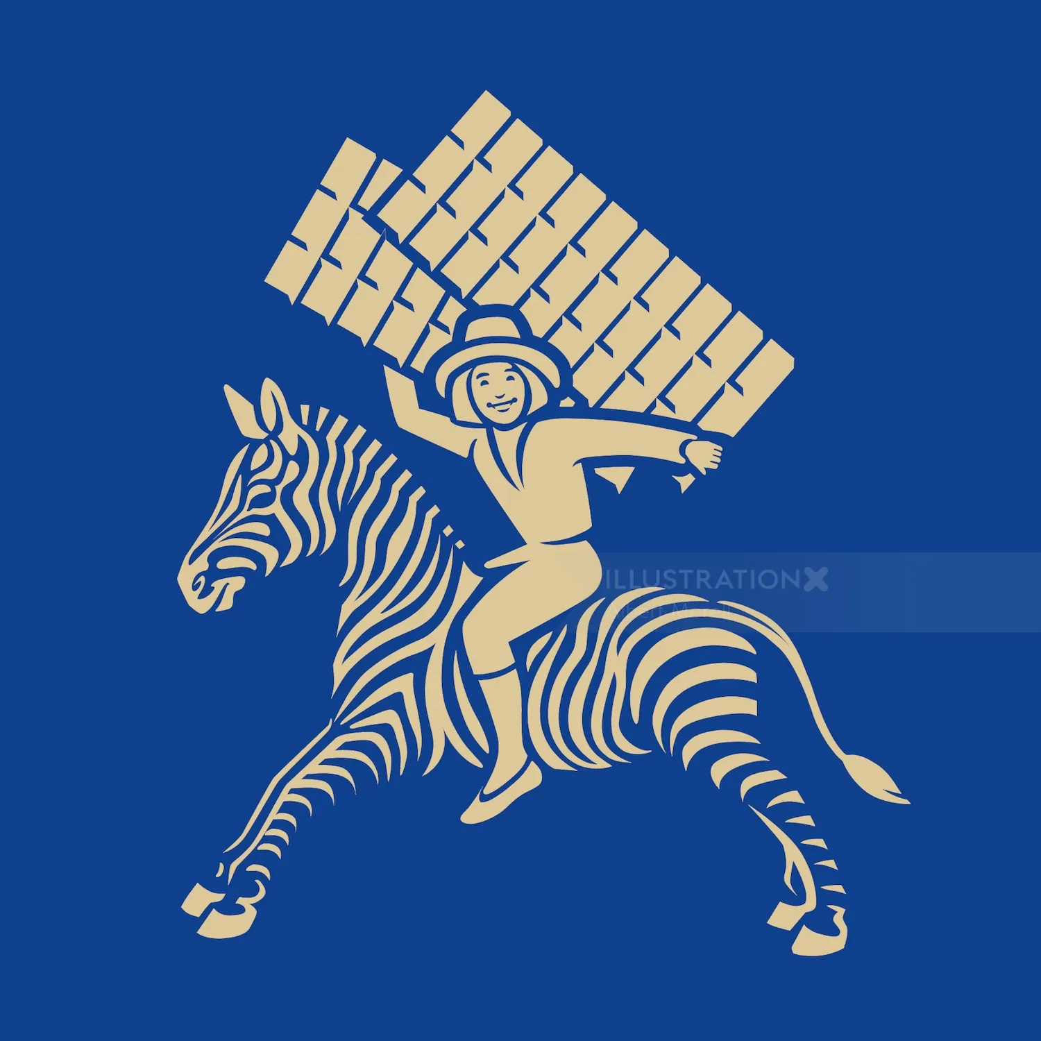 Child riding zebra carrying a basket illustration by Albert Morell