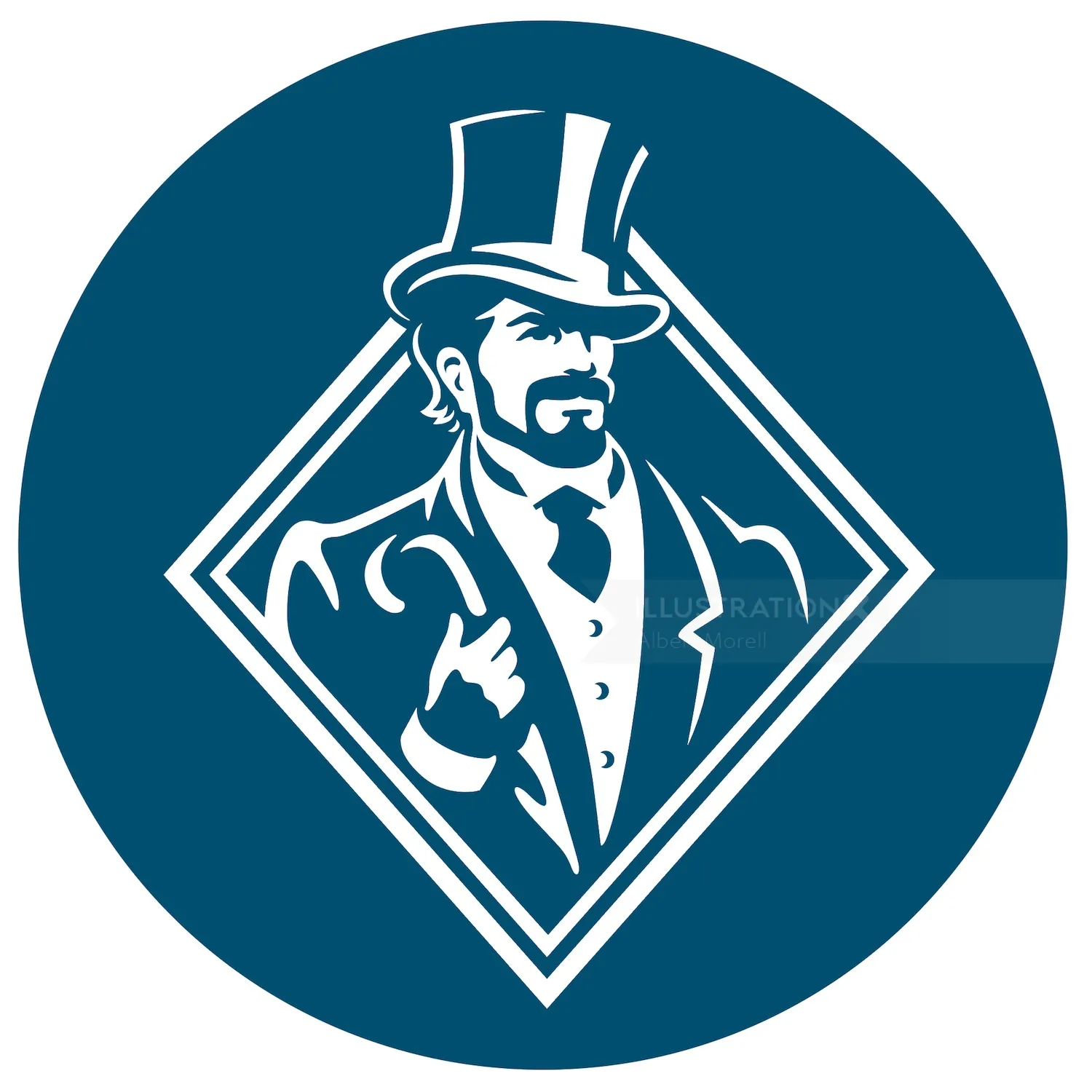 Vintage gentleman with top hat logo by Albert Morell
