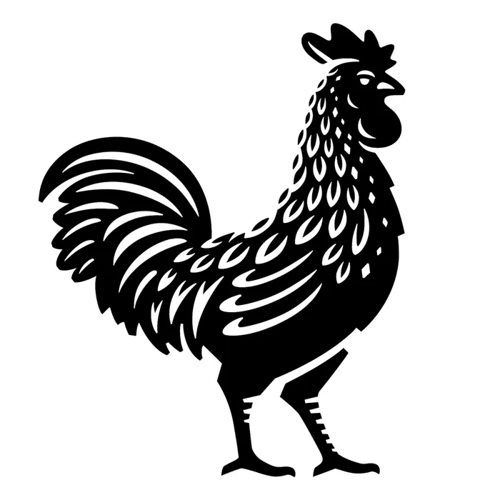Black rooster silhouette with detailed feathers by Albert Morell