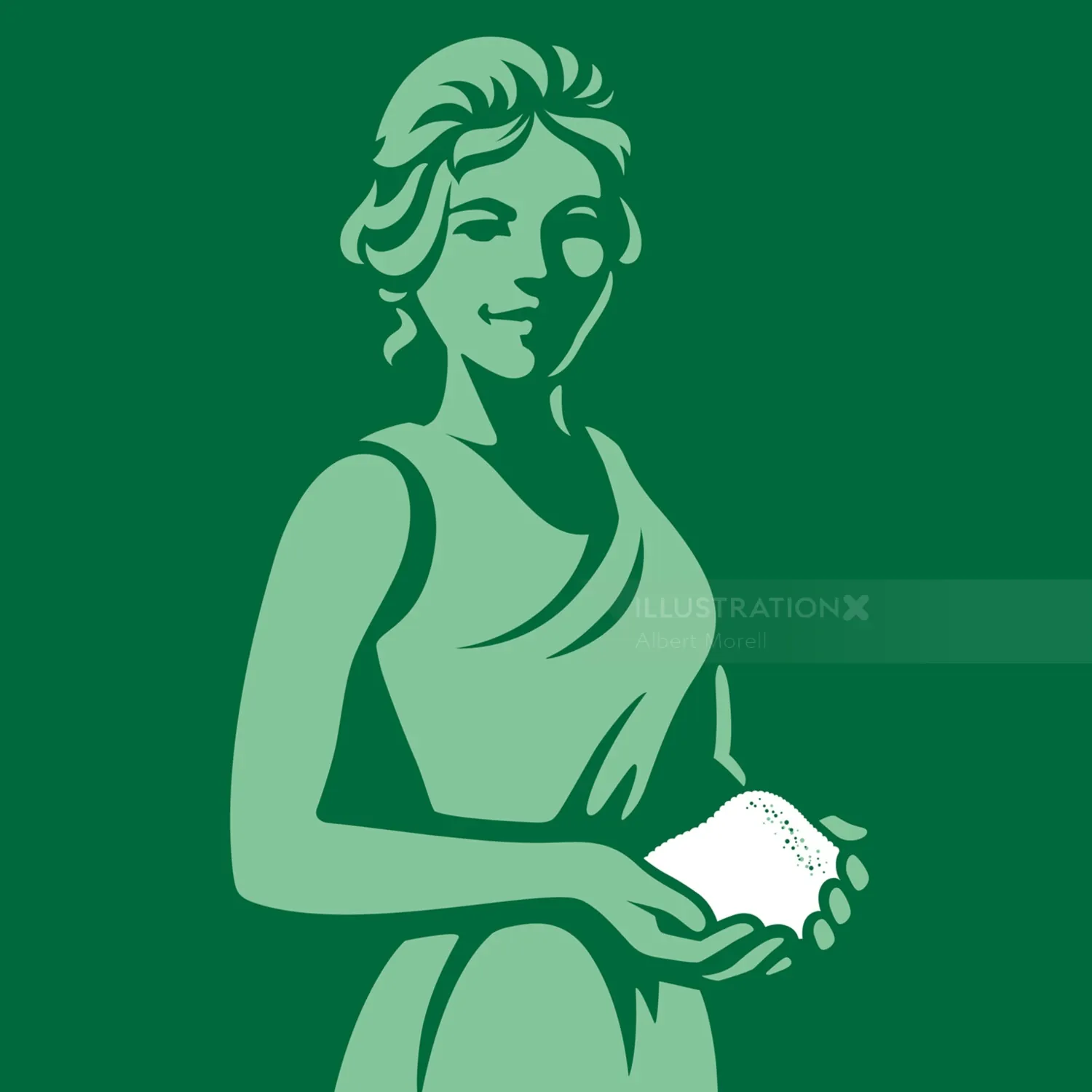 Stylized vector illustration of woman holding white object by Albert Morell