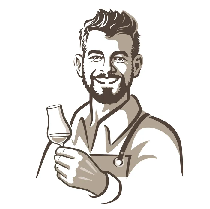 Illustration of man holding tasting glass by Albert Morell