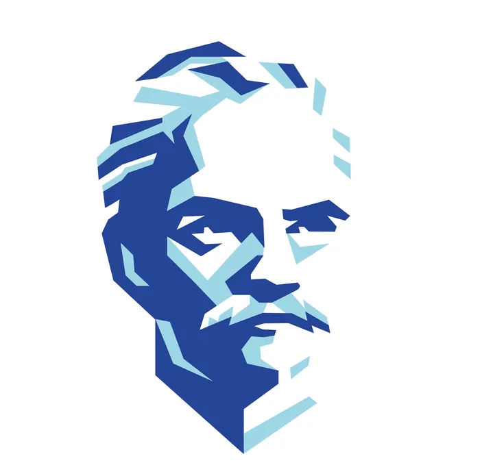 Geometric abstract portrait in blue and white by Albert Morell