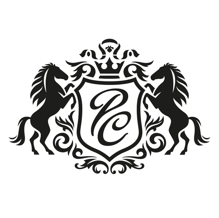 Heraldic crest with two horses and a crown by Albert Morell
