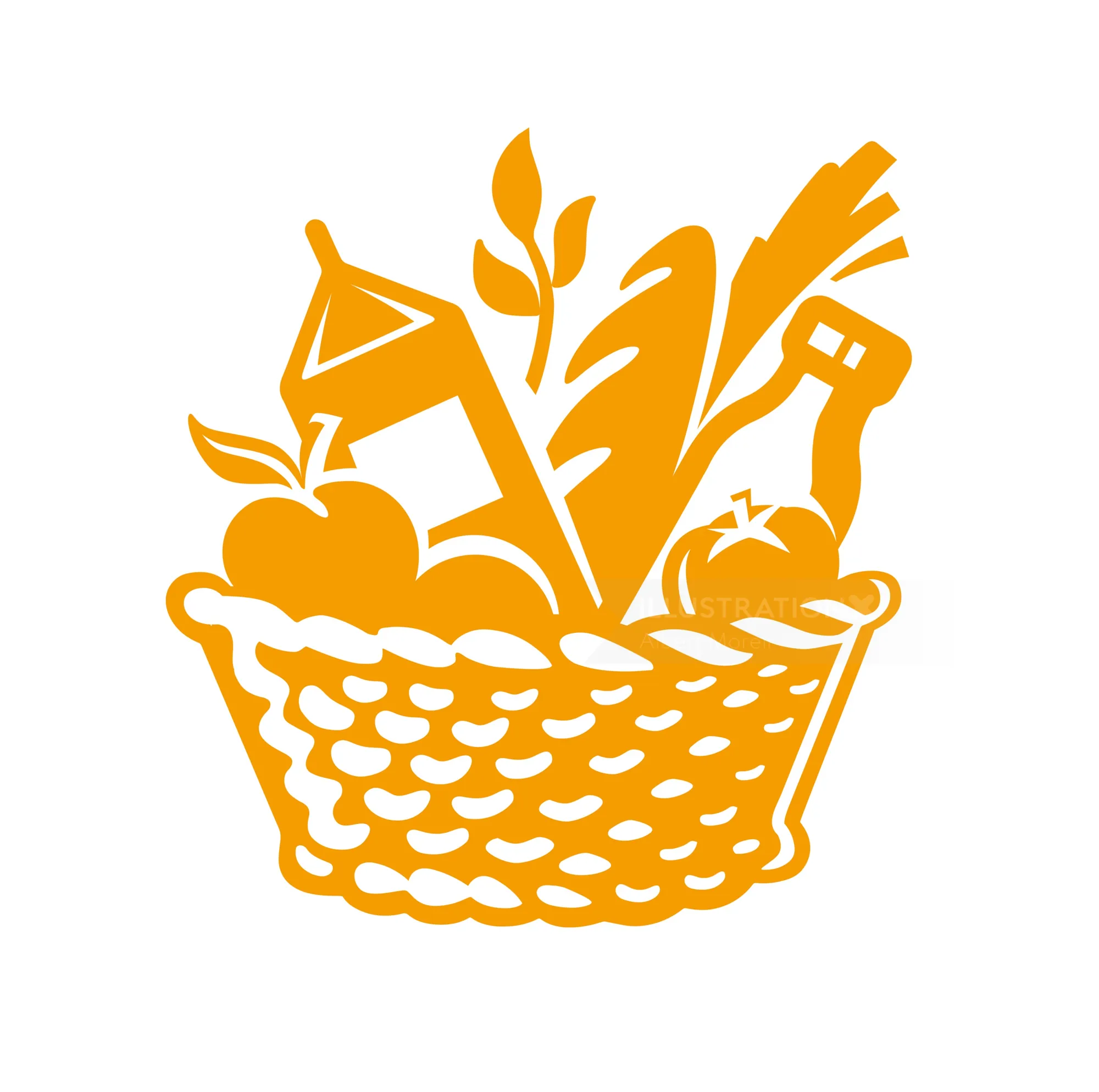 Orange grocery basket with food items by Albert Morell